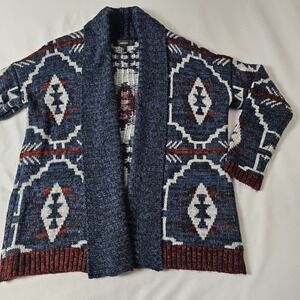 Blue Southwestern Aztec Cardigan Sweater Open Front Forever 21 Size‎ Large